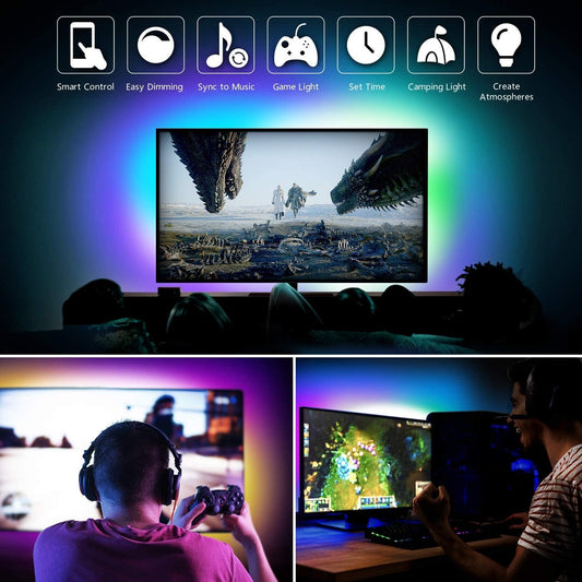 RGB TV LED Backlight Strip | USB Powered, Bluetooth App Control (24in–60in)