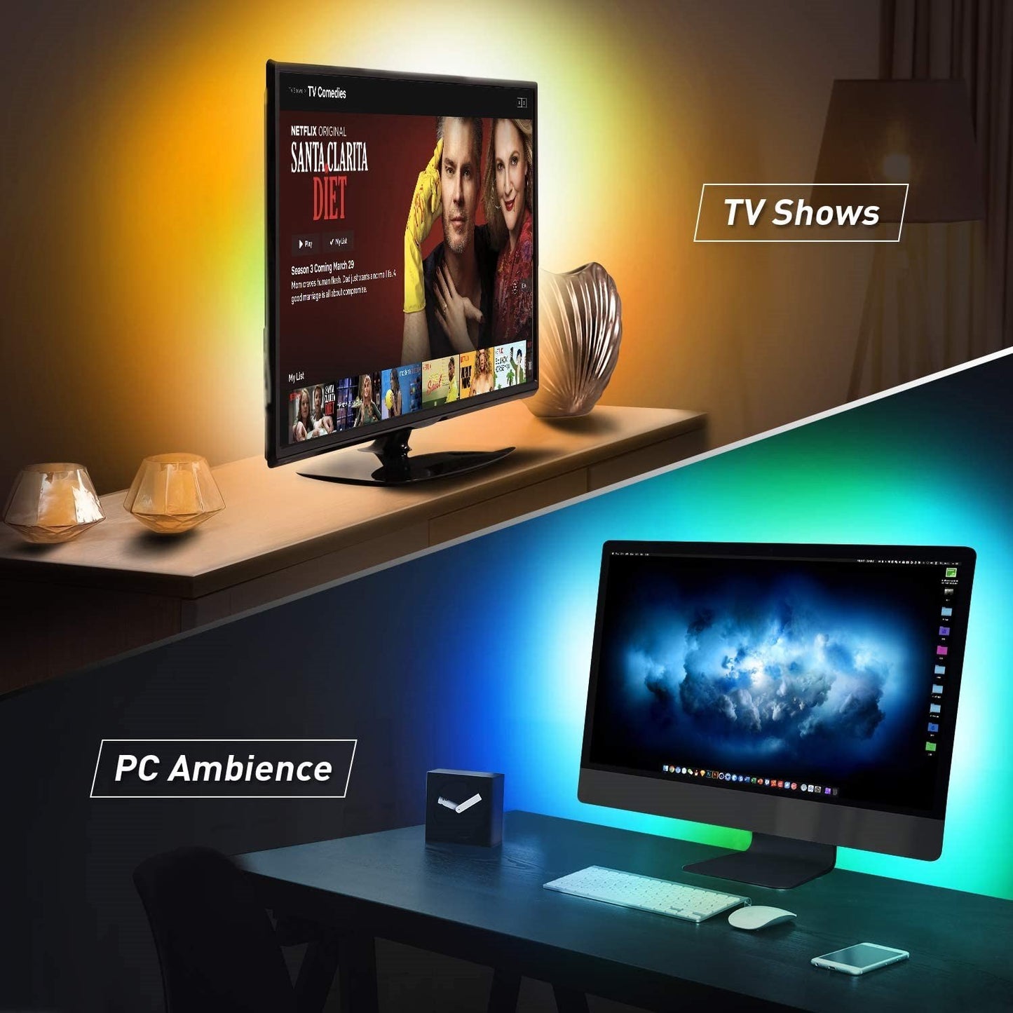 RGB TV LED Backlight Strip | USB Powered, Bluetooth App Control (24in–60in)