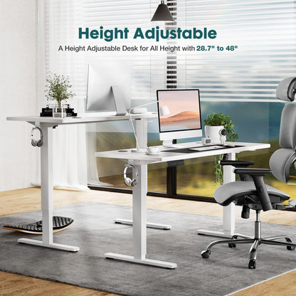 Adjustable Electric Standing Desk | Dual-Spliced Top, Hooks, & Wire Management (28.7”–48”)