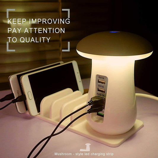 Mushroom Lamp | USB Charging Dock with LED Glow + 4-Port Fast Charging