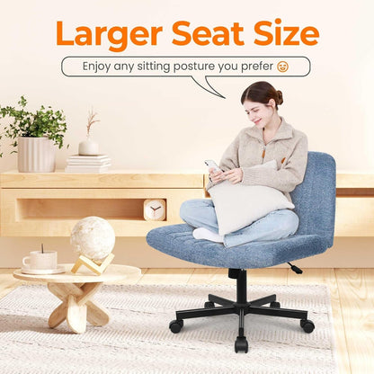 Armless Cross-Legged Office Chair with Wheels – Wide Seat, Tilt & Adjustable Height