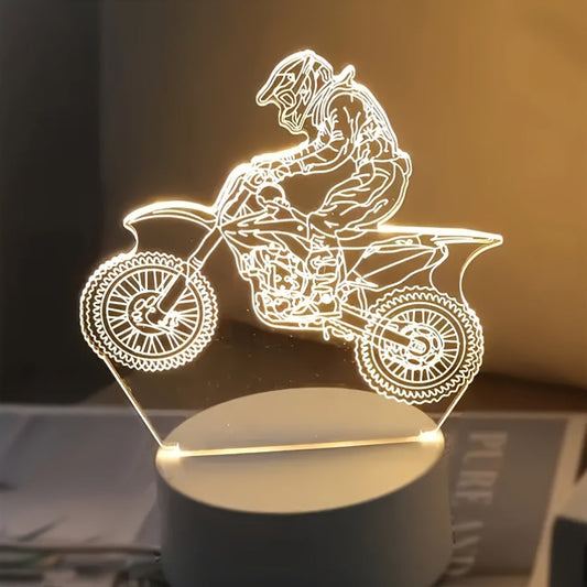 3D Motocross LED Night Light | USB-Powered Decor Lamp for Gamers, Creators & Vibe Crafters