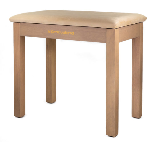 Scandinavian Wood & Velour Desk Bench – Storage Seating in Beige