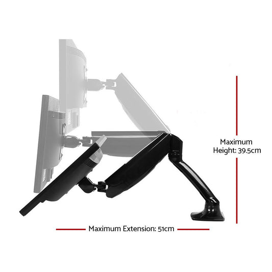 Artiss Gas Spring Monitor Arm – Sleek, Adjustable Mount for Single Screens (10”–27”)