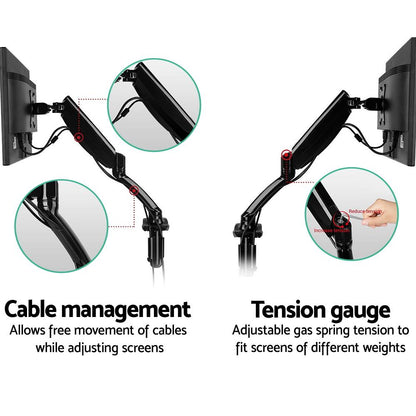 Artiss Gas Spring Monitor Arm – Sleek, Adjustable Mount for Single Screens (10”–27”)