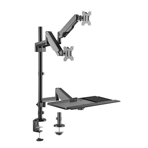 Gas Spring Sit-Stand Dual Monitor Mount with Keyboard Tray – Adjustable Workstation Arm