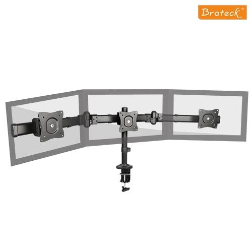 Brateck Triple Monitor Desk Mount – 360° Adjustable Arm for 13’’–27’’ Screens
