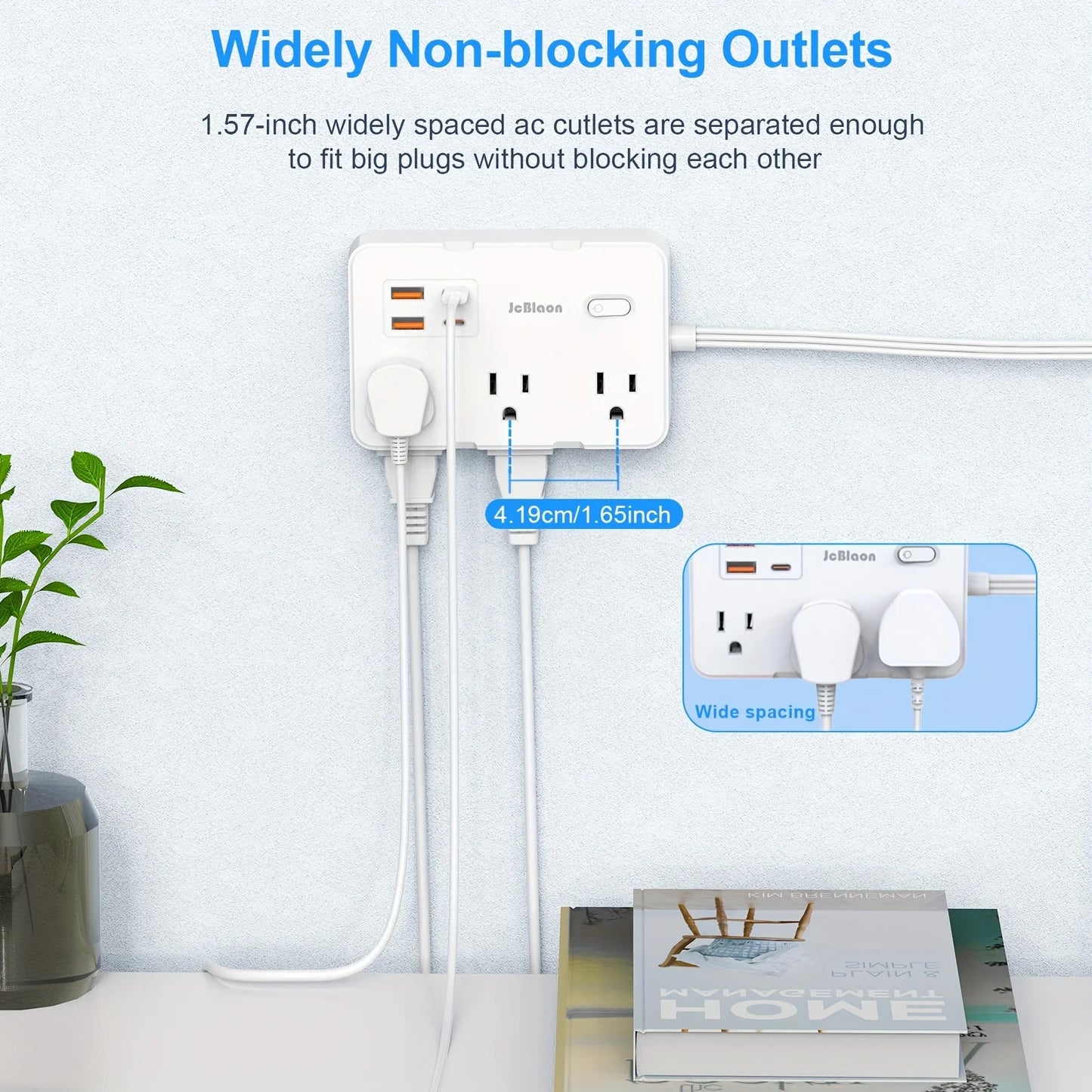 Ultra Slim Surge Protector with 6 Outlets + 4 USB Ports (2 USB-C) – 5ft Cord