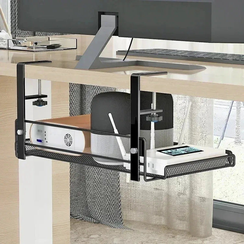 Under-Desk Mesh Cable Tray – No-Drill Metal Organizer for Wires & Power Strips