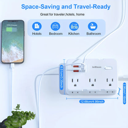 Ultra Slim Surge Protector with 6 Outlets + 4 USB Ports (2 USB-C) – 5ft Cord