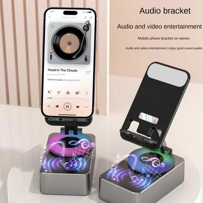 3-in-1 Phone Stand with Bluetooth Speaker & Power Bank – Rotating Dock for Desk & Travel