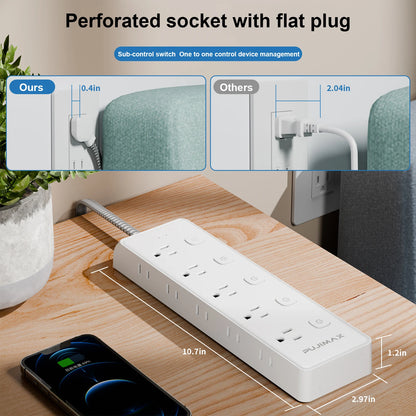 10-Outlet Braided Cable Surge Protector (1.5M) – Desk-Ready Power Hub
