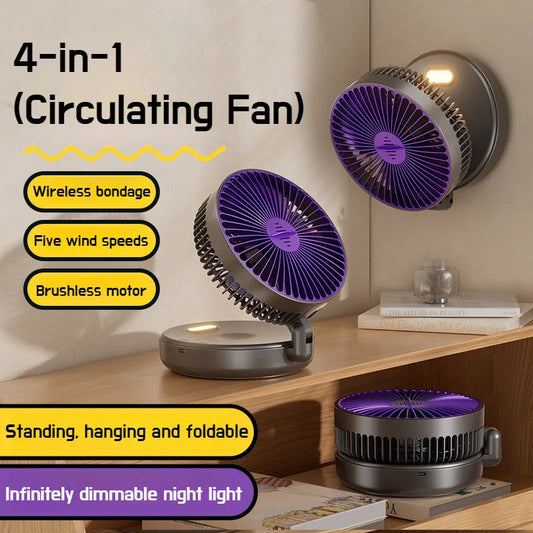 Glow-in-the-Dark Foldable USB Fan – 4-in-1 Quiet Circulator with Night Light & Charging