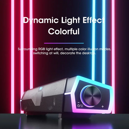 StudioGlow™ RGB Soundbar – 4D Surround Bluetooth Desktop Speakers with Subwoofer Boost