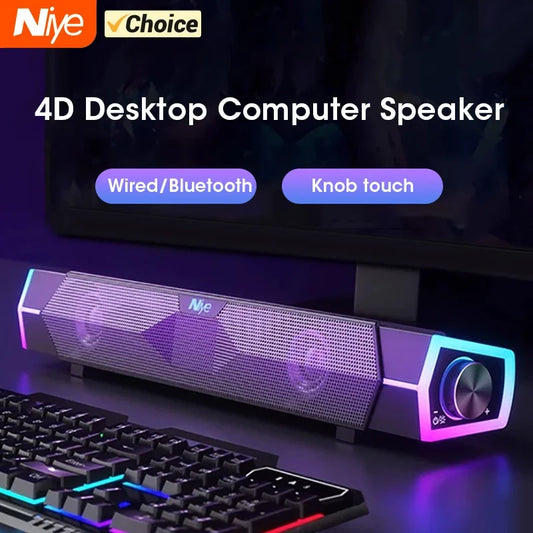 StudioGlow™ RGB Soundbar – 4D Surround Bluetooth Desktop Speakers with Subwoofer Boost