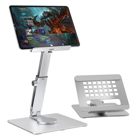 360° Aluminum Tablet Stand | Foldable Desk Riser with Adjustable Height & Angle