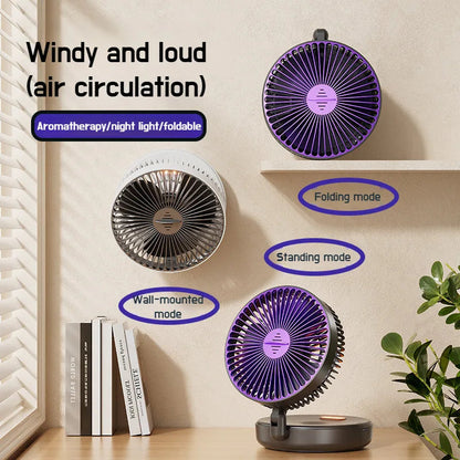 Glow-in-the-Dark Foldable USB Fan – 4-in-1 Quiet Circulator with Night Light & Charging