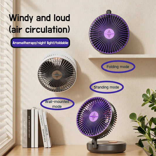 Glow-in-the-Dark Foldable USB Fan – 4-in-1 Quiet Circulator with Night Light & Charging