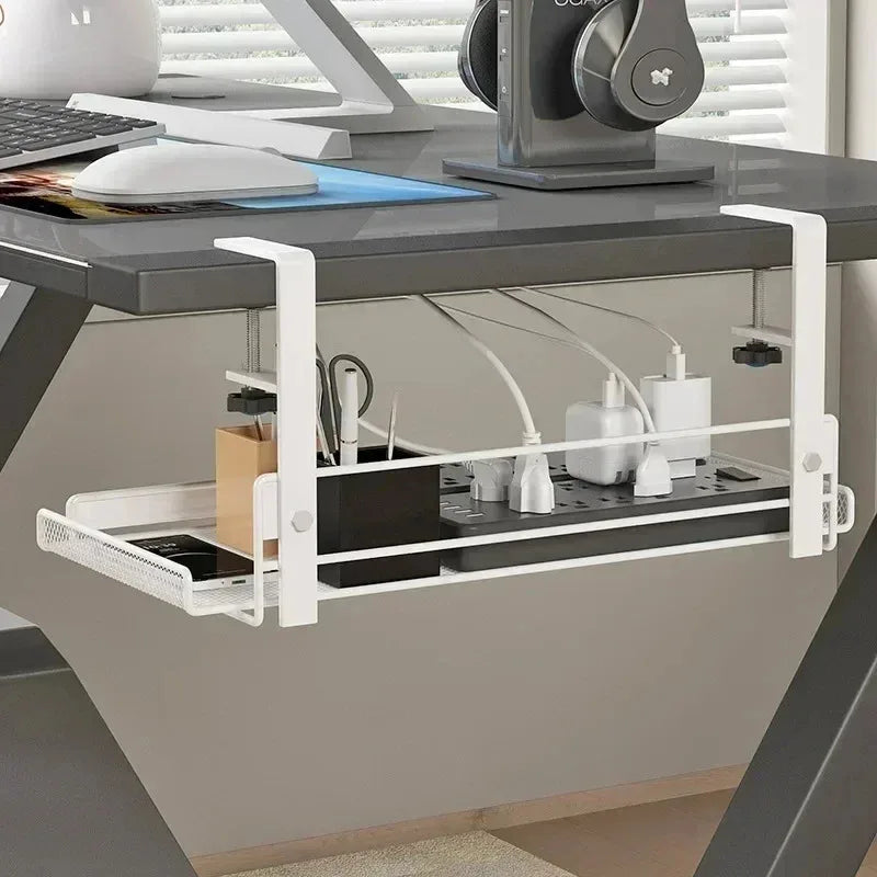 Under-Desk Mesh Cable Tray – No-Drill Metal Organizer for Wires & Power Strips