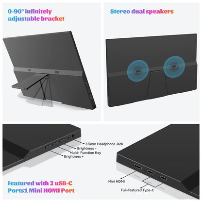 15.6” Portable Monitor – Full HD 1080P USB-C Display for Dual-Screen Productivity & Gaming
