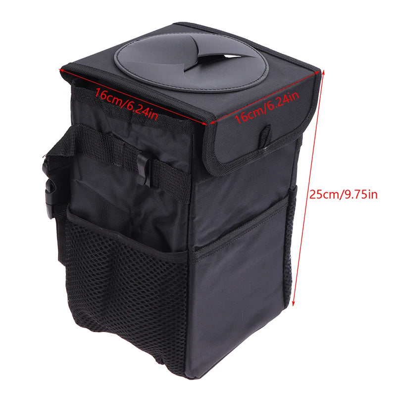 Compact Desk Trash Bin with Lid & Storage Pockets | Foldable, Odor-Sealing Waste Solution