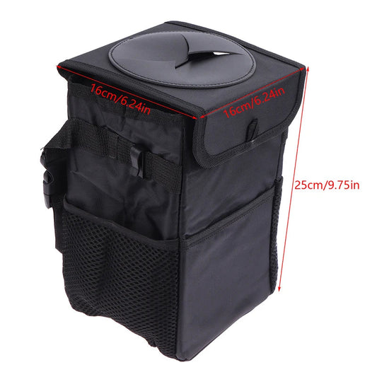 Compact Desk Trash Bin with Lid & Storage Pockets | Foldable, Odor-Sealing Waste Solution