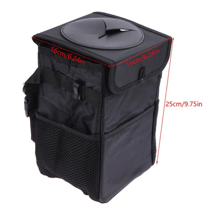 Compact Desk Trash Bin with Lid & Storage Pockets | Foldable, Odor-Sealing Waste Solution