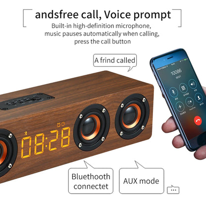 TimberTune™ Wooden Bluetooth Speaker Clock – Rechargeable with Subwoofer, Alarm, & RGB Light Options