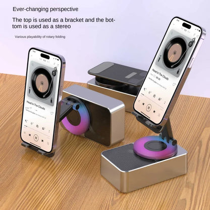 3-in-1 Phone Stand with Bluetooth Speaker & Power Bank – Rotating Dock for Desk & Travel