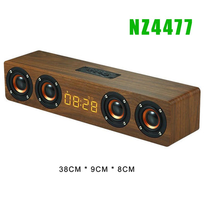 TimberTune™ Wooden Bluetooth Speaker Clock – Rechargeable with Subwoofer, Alarm, & RGB Light Options