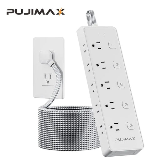 10-Outlet Braided Cable Surge Protector (1.5M) – Desk-Ready Power Hub