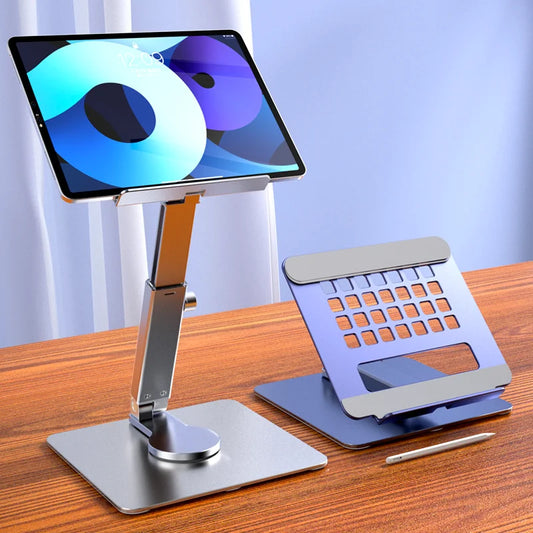 360° Aluminum Tablet Stand | Foldable Desk Riser with Adjustable Height & Angle