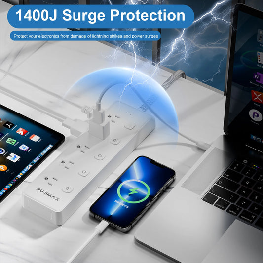 10-Outlet Braided Cable Surge Protector (1.5M) – Desk-Ready Power Hub