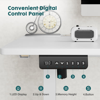Adjustable Electric Standing Desk | Dual-Spliced Top, Hooks, & Wire Management (28.7”–48”)