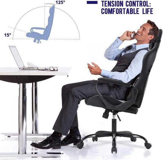 White & Black Ergonomic Gaming Chair – High-Back Recliner with Lumbar Support & Tilt Lock