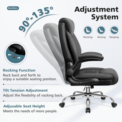 Big & Tall Ergonomic High-Back Office Chair – PU Leather with Recline