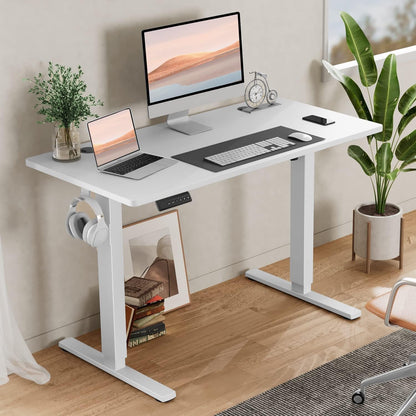 Adjustable Electric Standing Desk | Dual-Spliced Top, Hooks, & Wire Management (28.7”–48”)