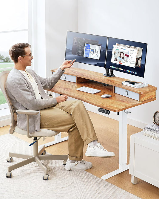 48″ X 24″ Electric Standing Desk with 2 Drawers, C-Clamp Mount
