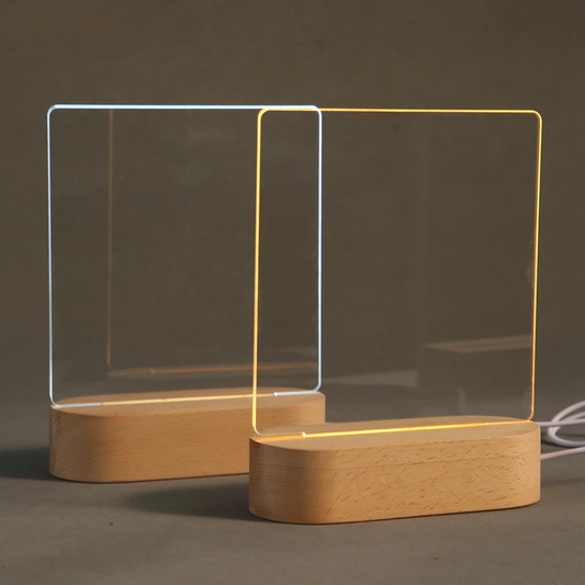 Wood Table Lamp with Acrylic Message Board | RGB Night Light + Dimmable Glow