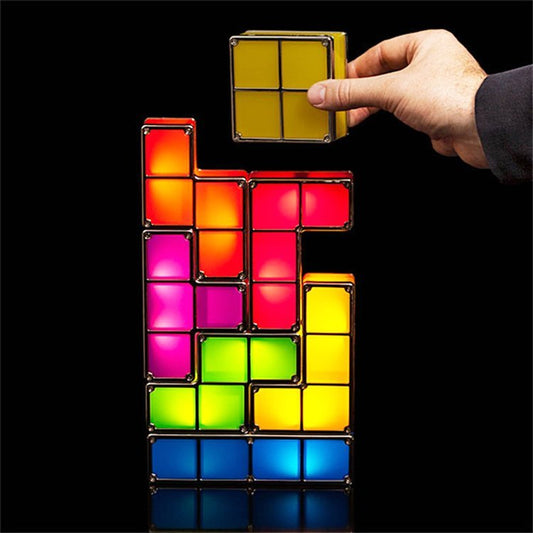 TetrisStack LED Desk Lamp – Modular Puzzle Light with 7 Interlocking Blocks