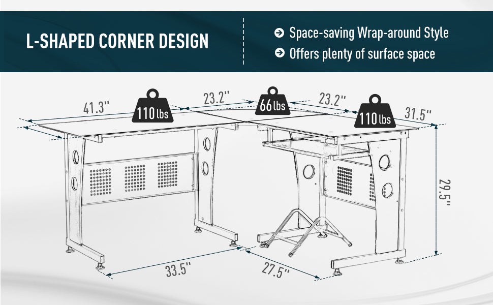 64 inch Modern Glassed-Topped L-Shaped Corner Desk with Interchangeable Sides