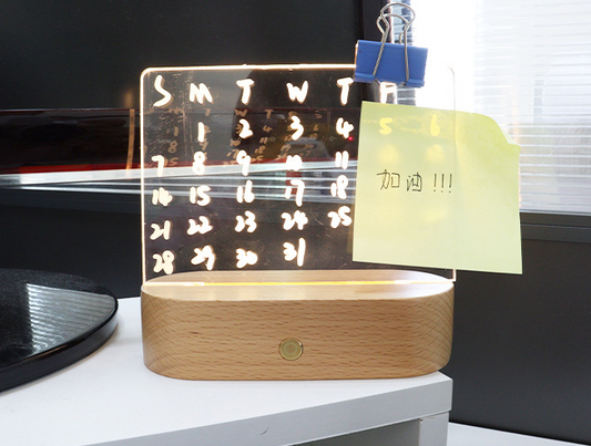 Wood Table Lamp with Acrylic Message Board | RGB Night Light + Dimmable Glow