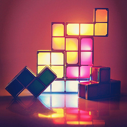 TetrisStack LED Desk Lamp – Modular Puzzle Light with 7 Interlocking Blocks