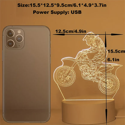 3D Motocross LED Night Light | USB-Powered Decor Lamp for Gamers, Creators & Vibe Crafters