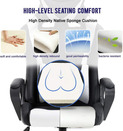 White & Black Ergonomic Gaming Chair – High-Back Recliner with Lumbar Support & Tilt Lock