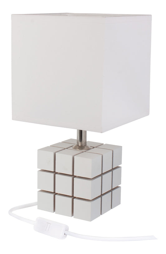 Rubi White Table Lamp – Minimalist Wood-Base Accent Light for Home or Office
